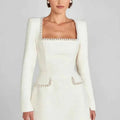 Langarm Minikleid aus Tweed mit Perlendetails