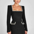 Langarm Minikleid aus Tweed mit Perlendetails