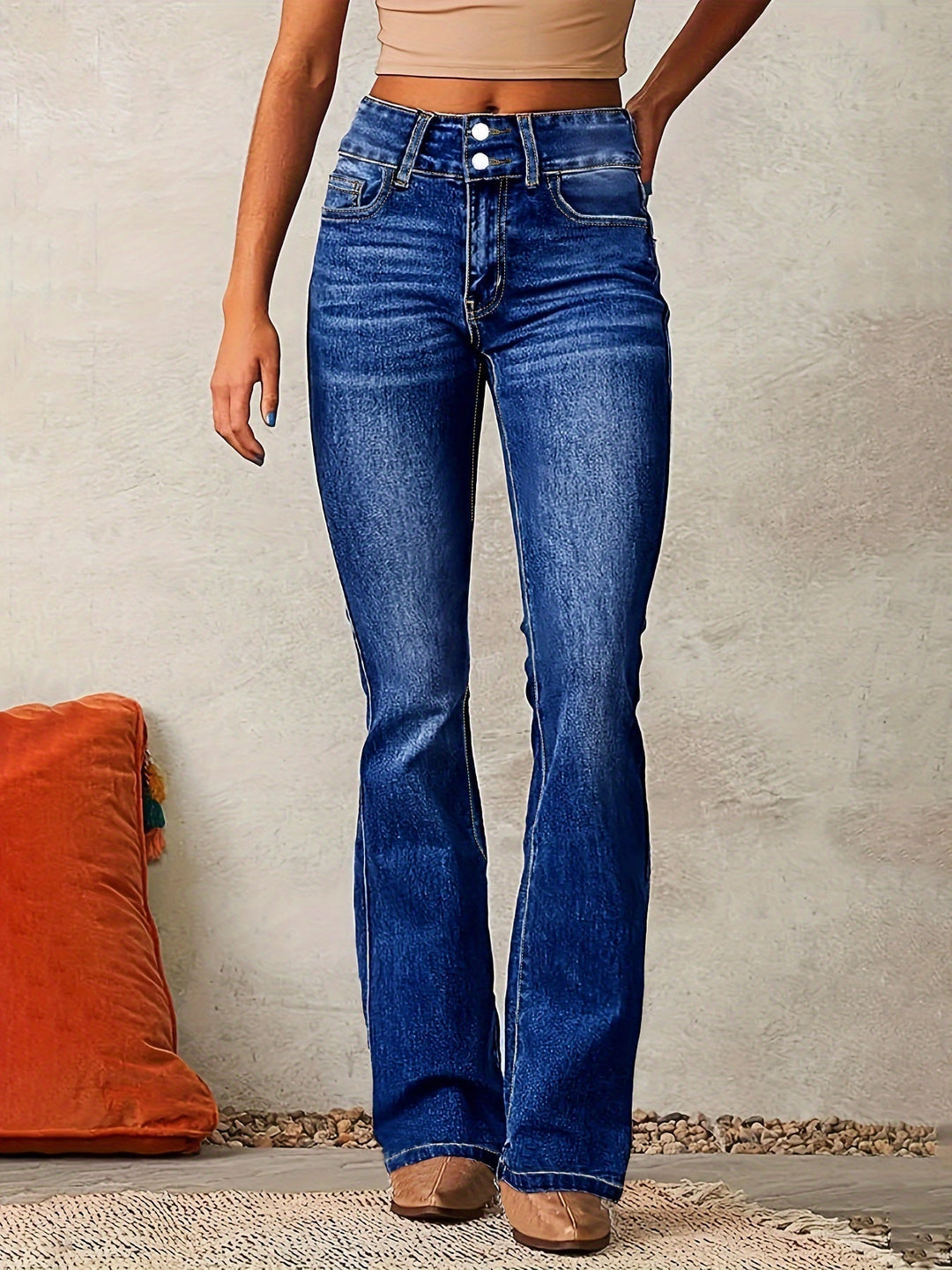 Damen High-Waist Jeans mit weitem Bein