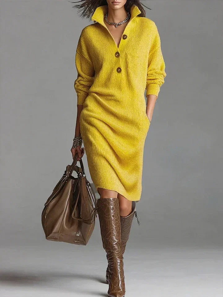 Damen Midikleid mit Knopfleiste und Rippstruktur