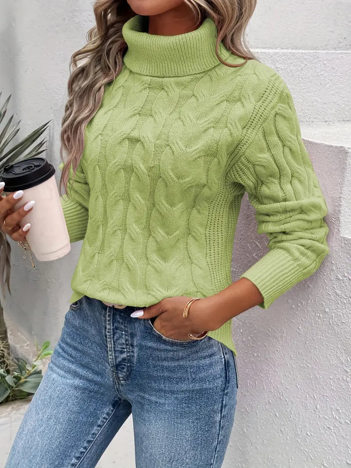 Zopfmuster Rollkragenpullover Damen