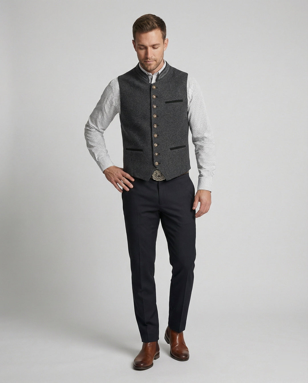 Elegante Herren Trachtenweste Grau Traditionell | Zeitlos