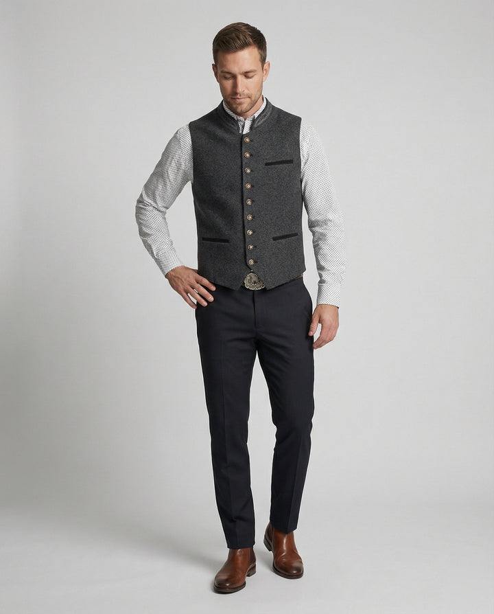 Elegante Herren Trachtenweste Grau Traditionell | Zeitlos