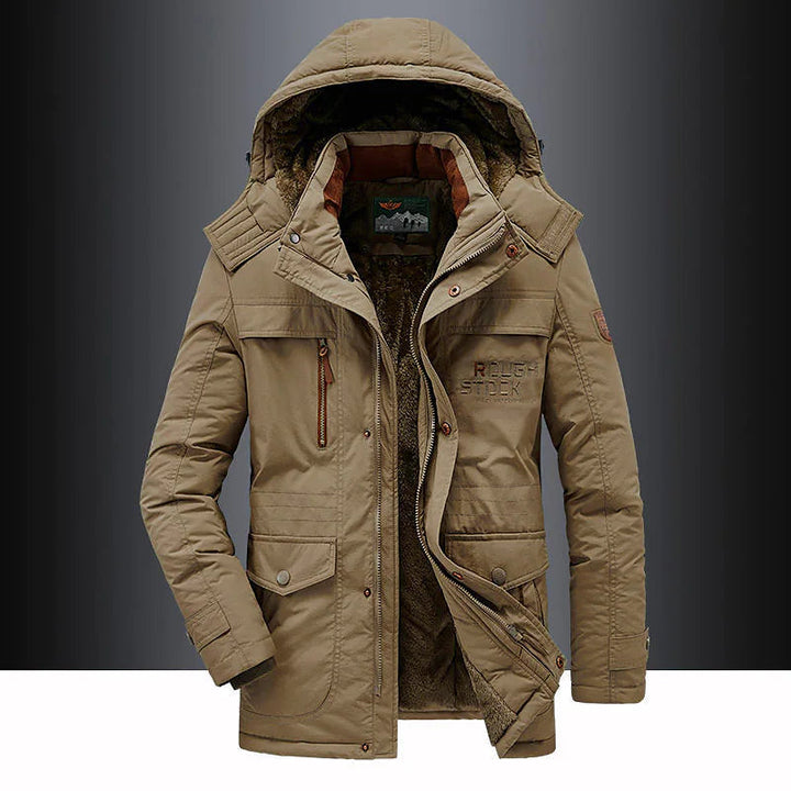 Herren-Parka mit Fleece-Innenfutter und Kapuze mit Kunstpelzbesatz