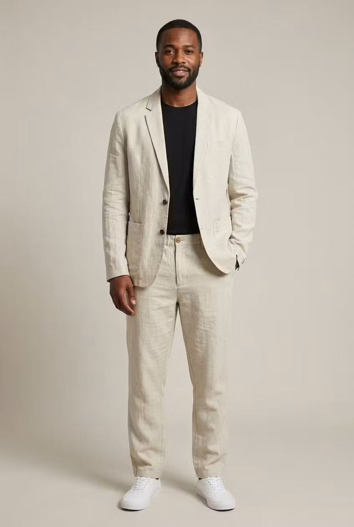 Herren Leinen-Set mit Relaxter Passform aus Blazer und Hose