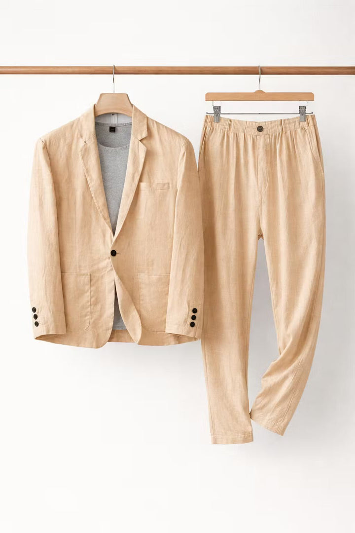 Herren Leinen-Set mit Relaxter Passform aus Blazer und Hose