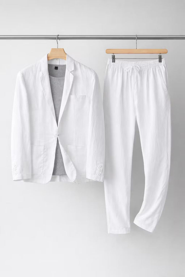 Herren Leinen-Set mit Relaxter Passform aus Blazer und Hose