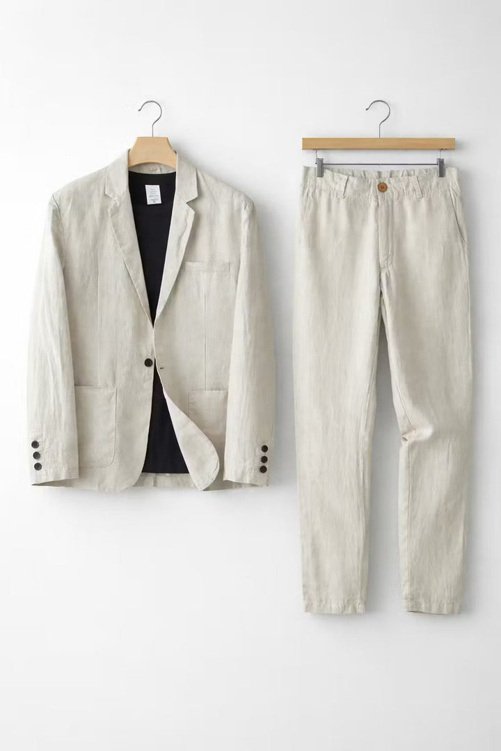 Herren Leinen-Set mit Relaxter Passform aus Blazer und Hose