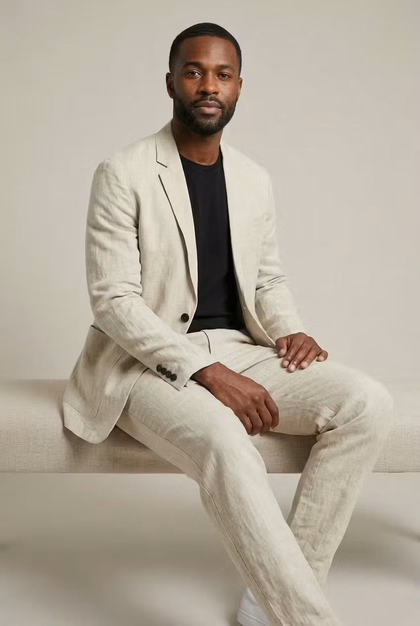 Herren Leinen-Set mit Relaxter Passform aus Blazer und Hose
