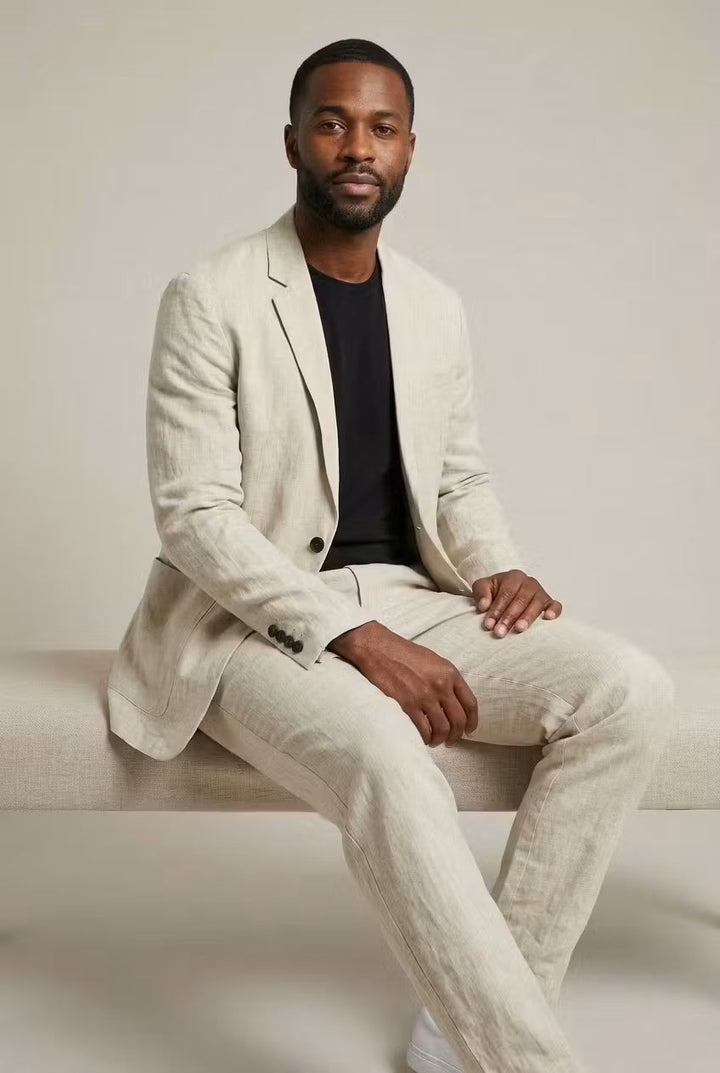 Herren Leinen-Set mit Relaxter Passform aus Blazer und Hose