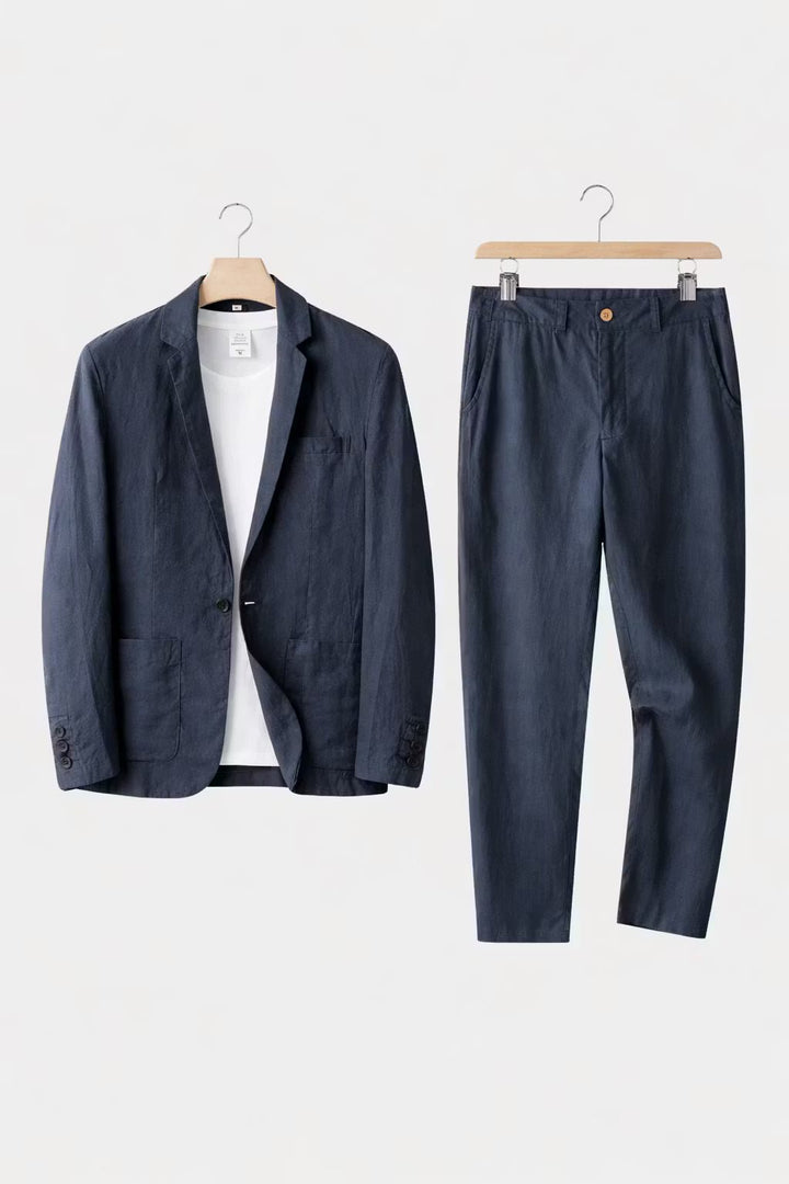 Herren Leinen-Set mit Relaxter Passform aus Blazer und Hose
