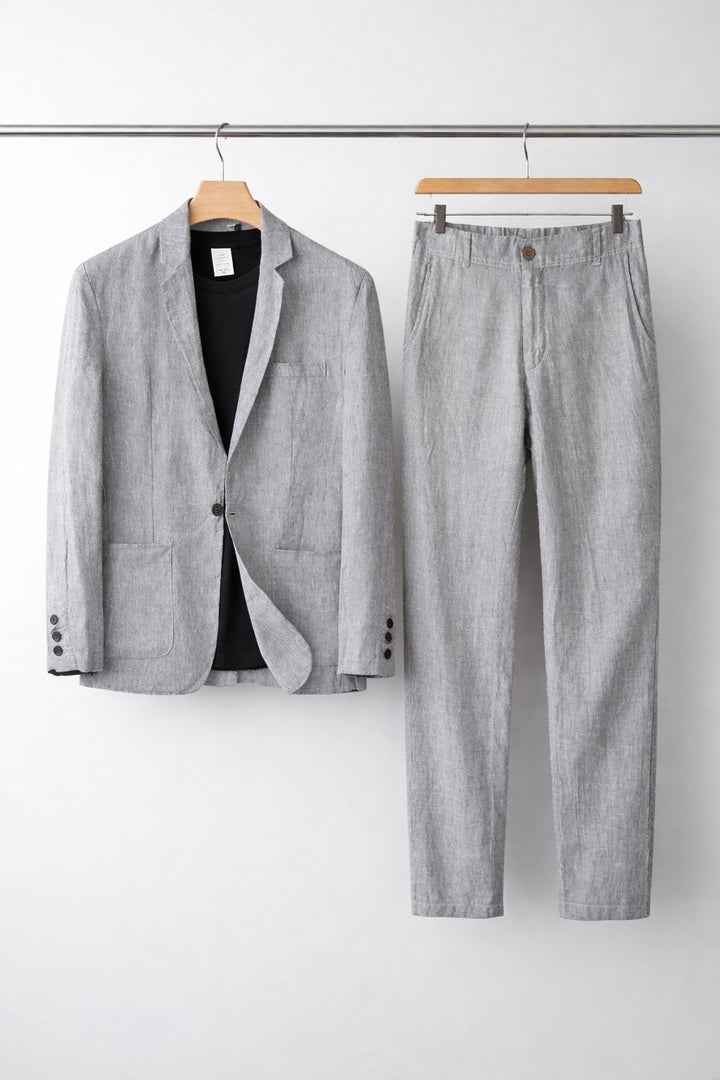 Herren Leinen-Set mit Relaxter Passform aus Blazer und Hose