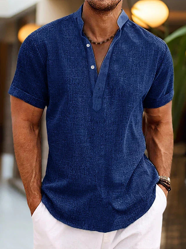 Herren Sommer Henley Kurzarm Shirt