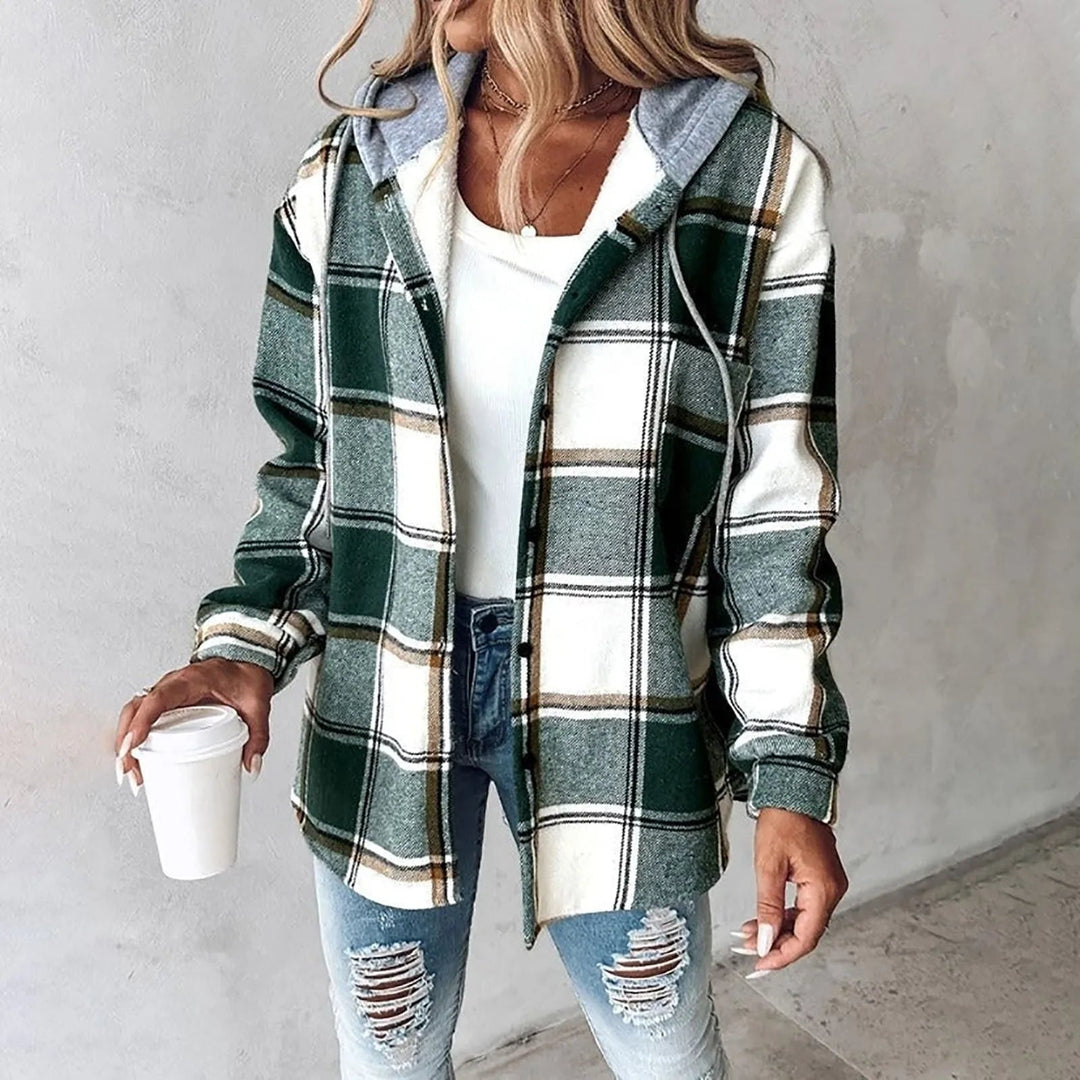 Damen Winter Freizeit Karo Hoodie Jacke