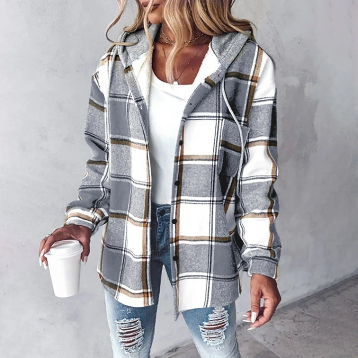 Damen Winter Freizeit Karo Hoodie Jacke
