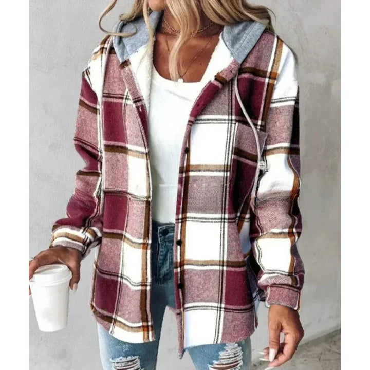 Damen Winter Freizeit Karo Hoodie Jacke