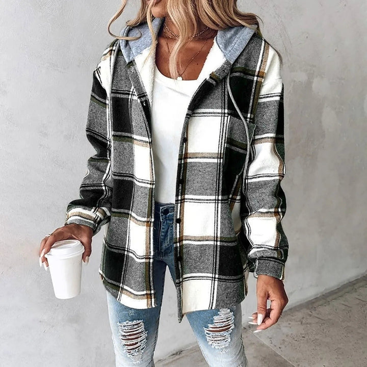 Damen Winter Freizeit Karo Hoodie Jacke