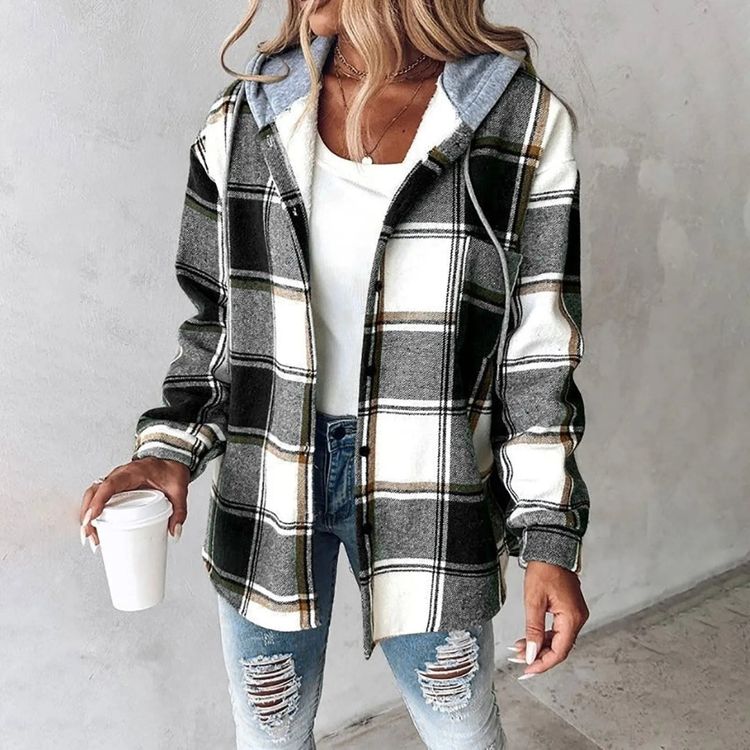 Damen Winter Freizeit Karo Hoodie Jacke