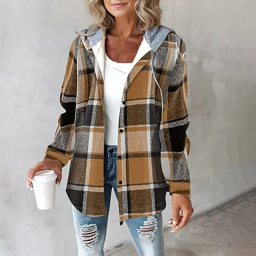 Damen Winter Freizeit Karo Hoodie Jacke