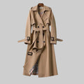 Damen Langer Doppelreihiger Trenchcoat Mit Gürtel