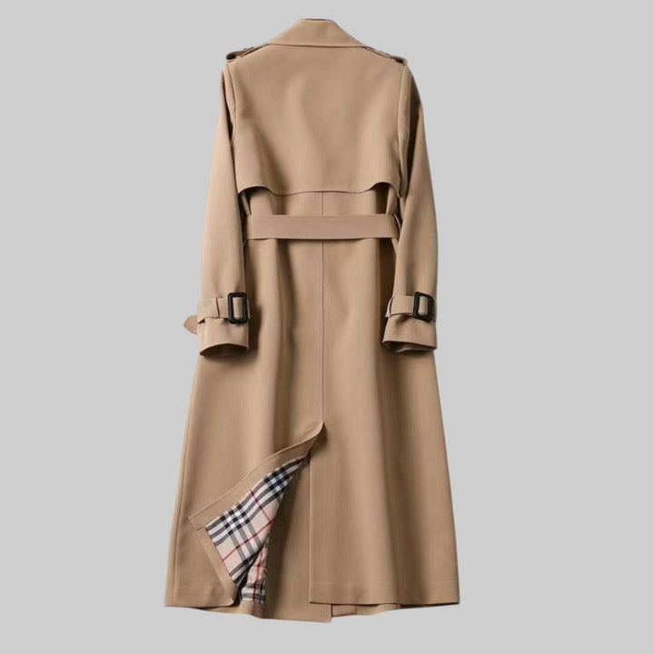 Damen Langer Doppelreihiger Trenchcoat Mit Gürtel