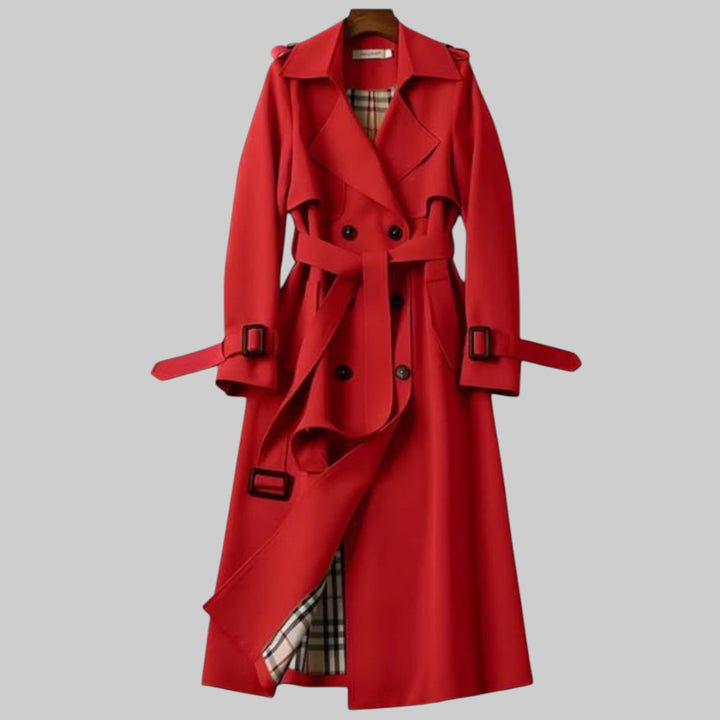 Damen Langer Doppelreihiger Trenchcoat Mit Gürtel