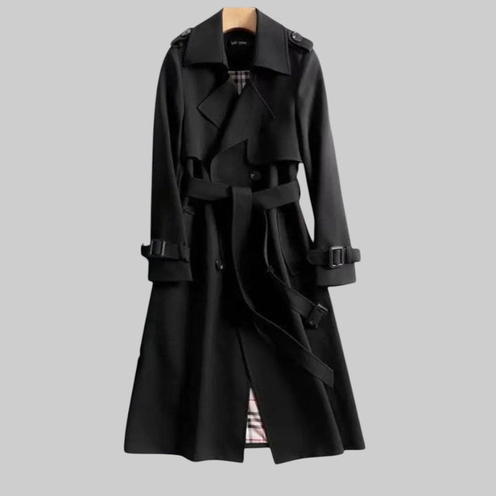 Damen Langer Doppelreihiger Trenchcoat Mit Gürtel