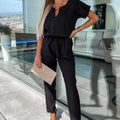 Eleganter V-Ausschnitt Jumpsuit mit Gürtel für Damen