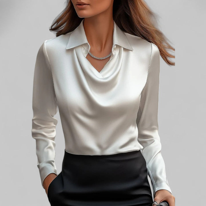Elegante Wasserfallausschnitt Satinbluse für Damen