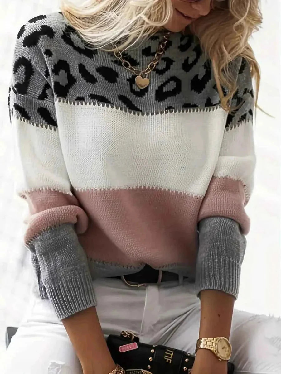 Damen Pullover mit Leopardenmuster & Colorblock