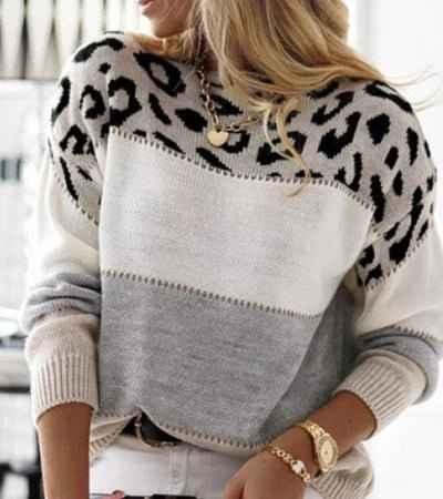 Damen Pullover mit Leopardenmuster & Colorblock