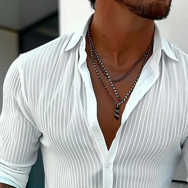 Herren Gerippt Slim Fit Knopfhemd