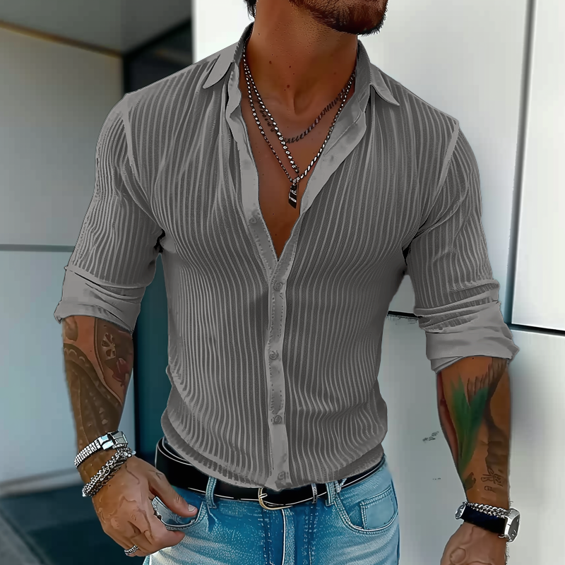 Herren Gerippt Slim Fit Knopfhemd