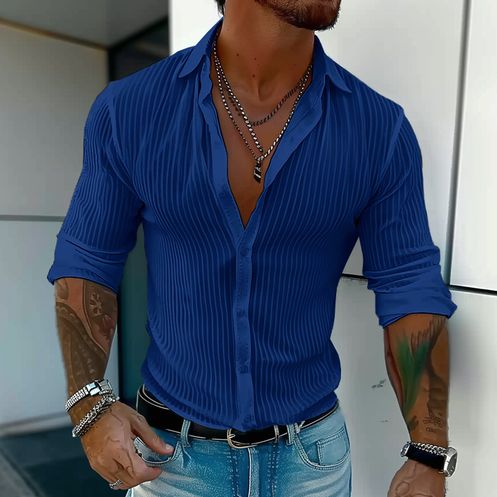 Herren Gerippt Slim Fit Knopfhemd