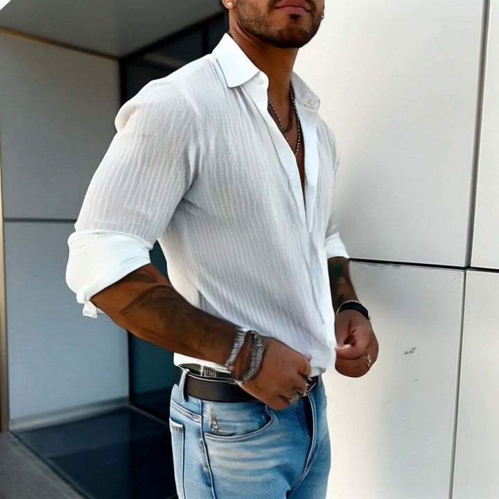 Herren Gerippt Slim Fit Knopfhemd