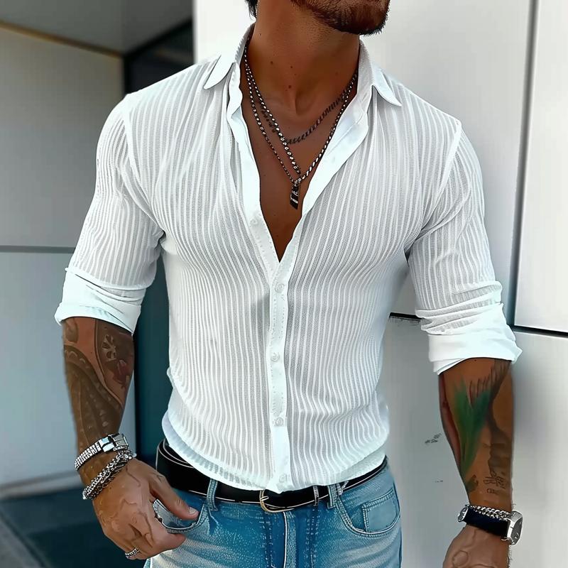 Herren Gerippt Slim Fit Knopfhemd