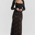Maxikleid aus Spitze mit langen Ärmeln und transparenten Details
