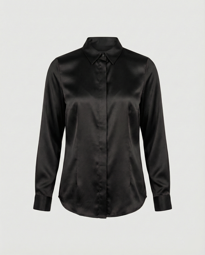 Damen Satin-Bluse mit klassischem Kragen