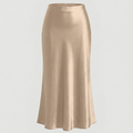 Damen eleganter Satin-Midirock mit fließendem Schnitt und hohem Bund