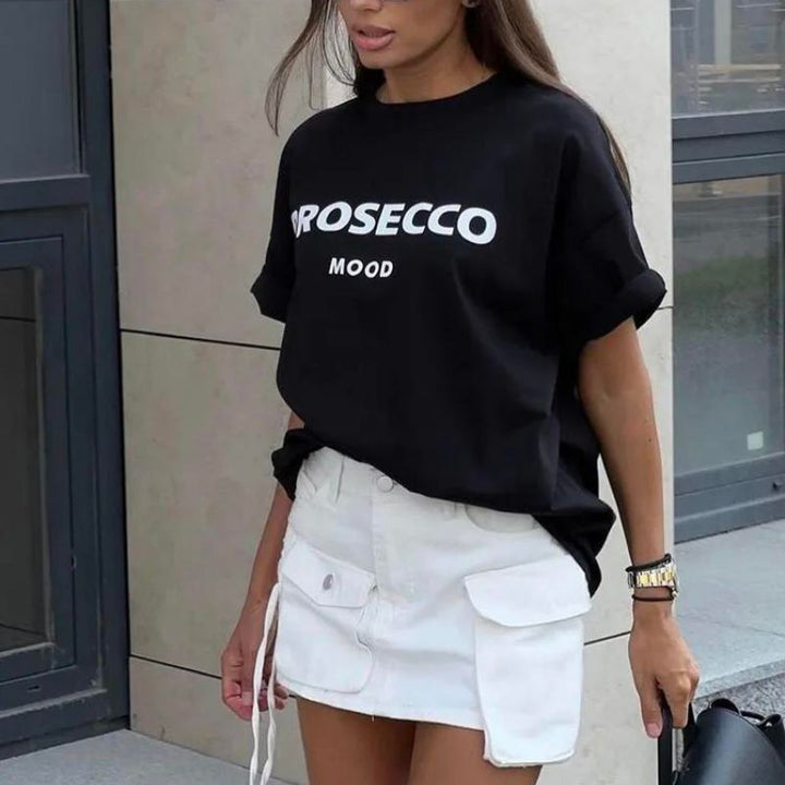 The Prosecco T-shirt – Oversize Grafik-Print Rundhals Baumwolle lässig Statement-Shirt