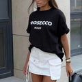 The Prosecco T-shirt – Oversize Grafik-Print Rundhals Baumwolle lässig Statement-Shirt