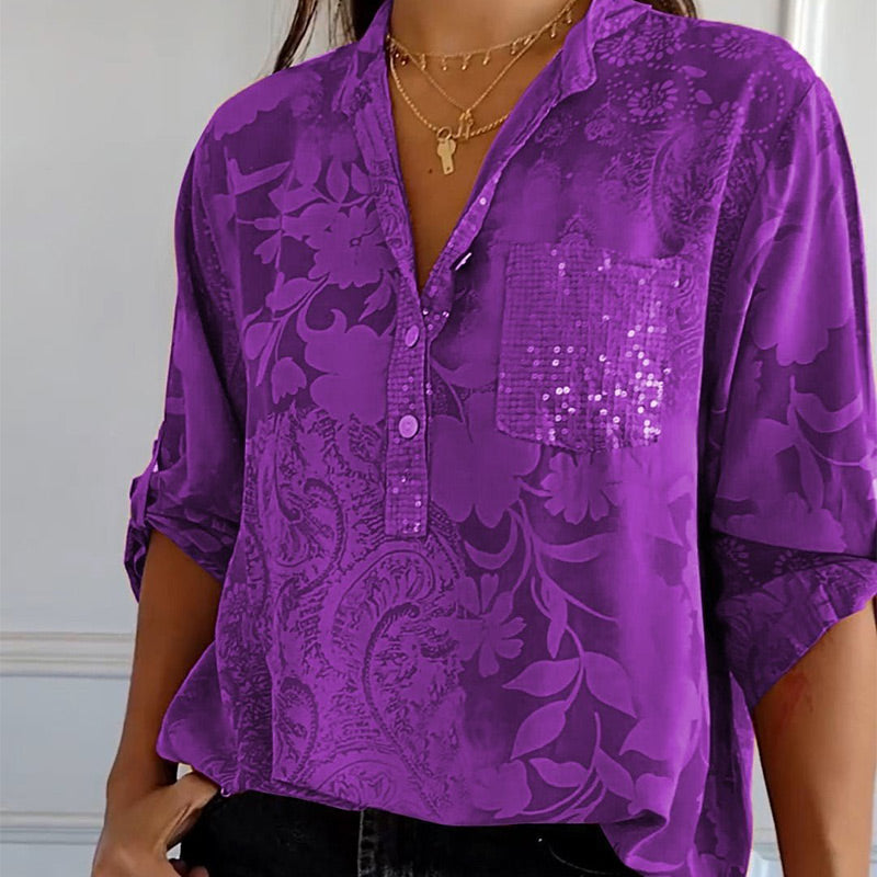 Elegante bedruckte Bluse mit Vordertasche