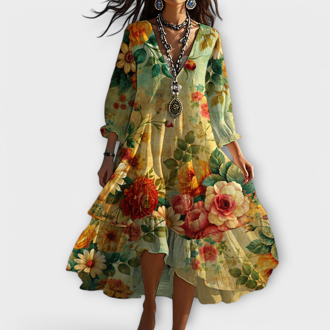 Damen Vintage Boho V-Ausschnitt Sommerkleid