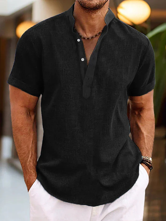Herren Sommer Henley Kurzarm Shirt