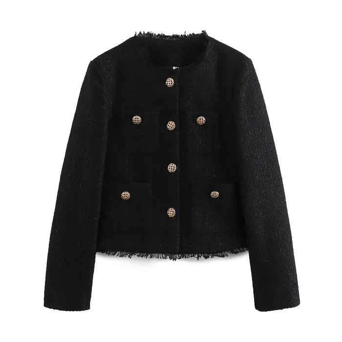 Taillierter Bouclé-Blazer mit Goldknöpfen