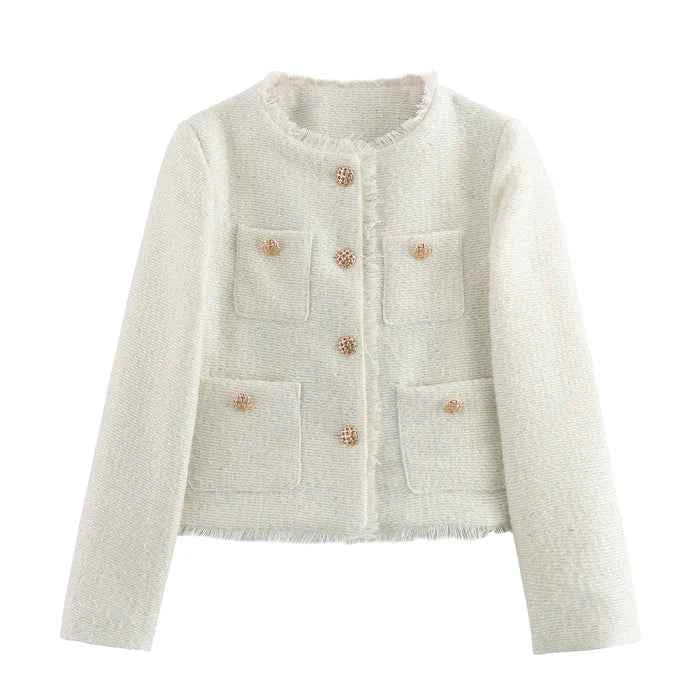 Taillierter Bouclé-Blazer mit Goldknöpfen