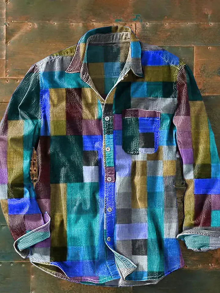 Herren Lässiges Langarmhemd mit Patchwork-Design