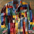 Herren Lässiges Langarmhemd mit Patchwork-Design