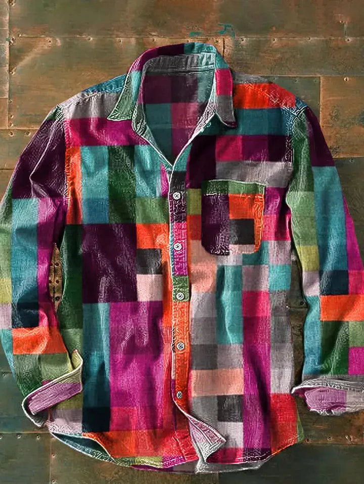 Herren Lässiges Langarmhemd mit Patchwork-Design