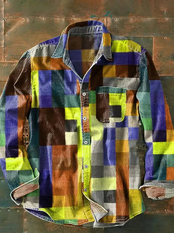 Herren Lässiges Langarmhemd mit Patchwork-Design